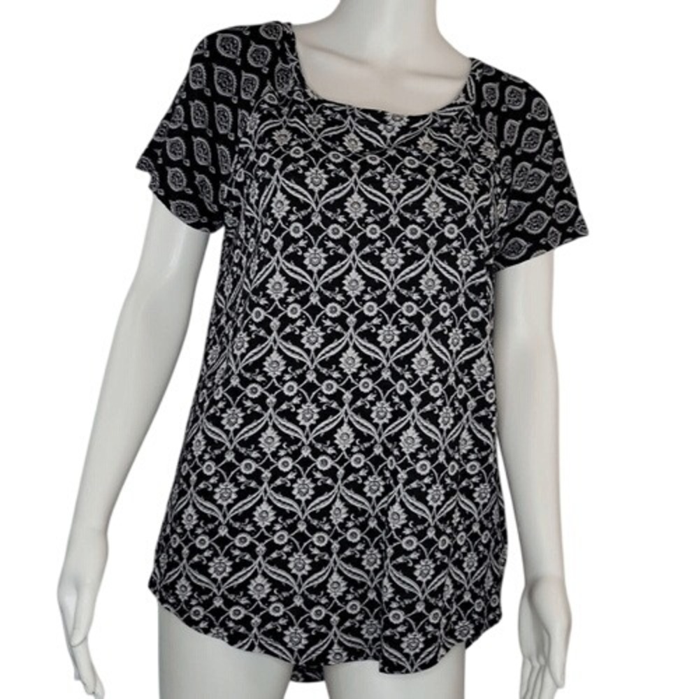 Lucky Brand Black & White Floral Top with Back Zipper